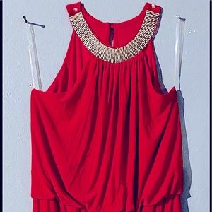 Red sleeveless halter top design dress